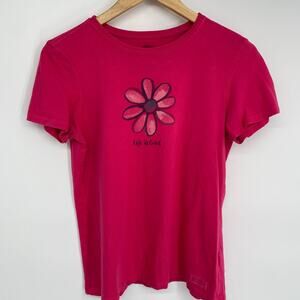 Life Is Good Top Women’s Small Pink Daisy Floral Whimsical Coastal Vacation